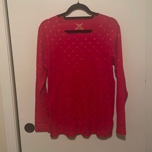 Faded Glory: Brilliant Red with Sparkly Dots Long Sleeve Shirt (XL 16/18)